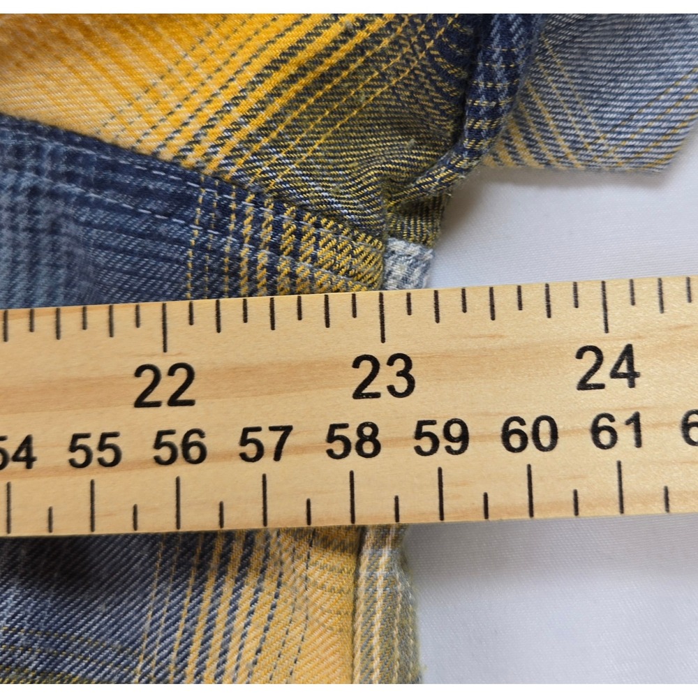 Eddie Bauer Womens XL Plaid Flannel Shirt Yellow Navy Blue Classic Fit Button Up - Picture 5 of 7